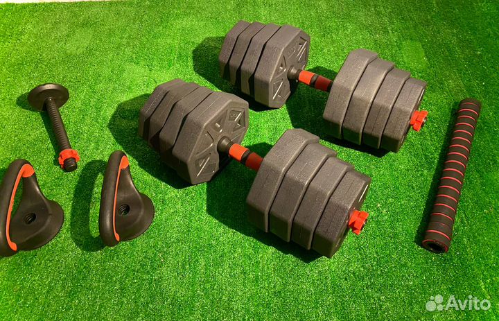 Гантели разборные + штанга + гиря + перчатки