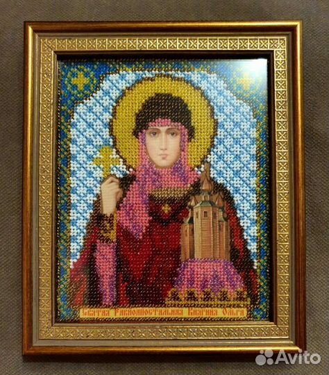Икона Ольга вышитая бисером