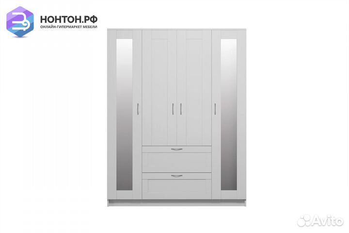 Шкаф четырехстворчатый Сириус белый с двумя ящикам