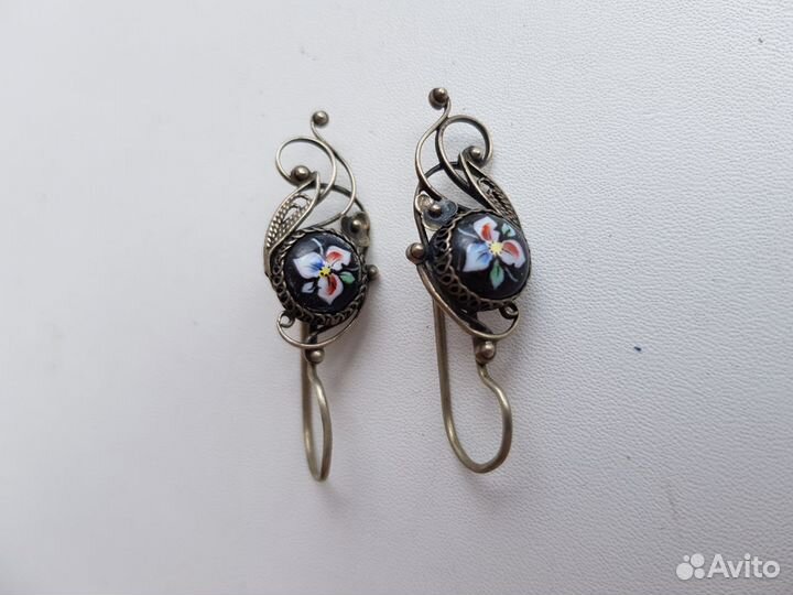 Красивые серьги. Период СССР. мнц Мельхиор,финифть