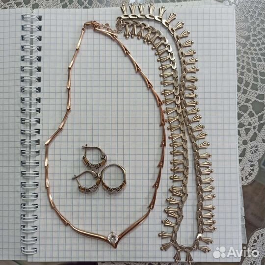 Серебряные колье, серьги, кольцо 925 пр, винтаж