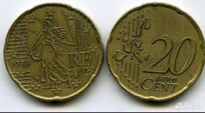 Монета 20 евро франция 1999 год