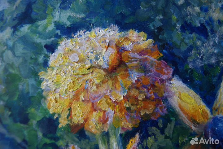 Картина маслом, осенние цветы