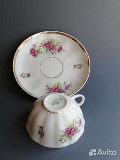 Чайная пара Дулево костяной фарфор ландыши розы