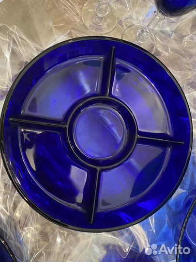 Синее стекло посуда д/ сервировки