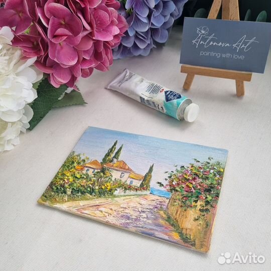 Крым море картина маслом пейзаж миниатюра улицы