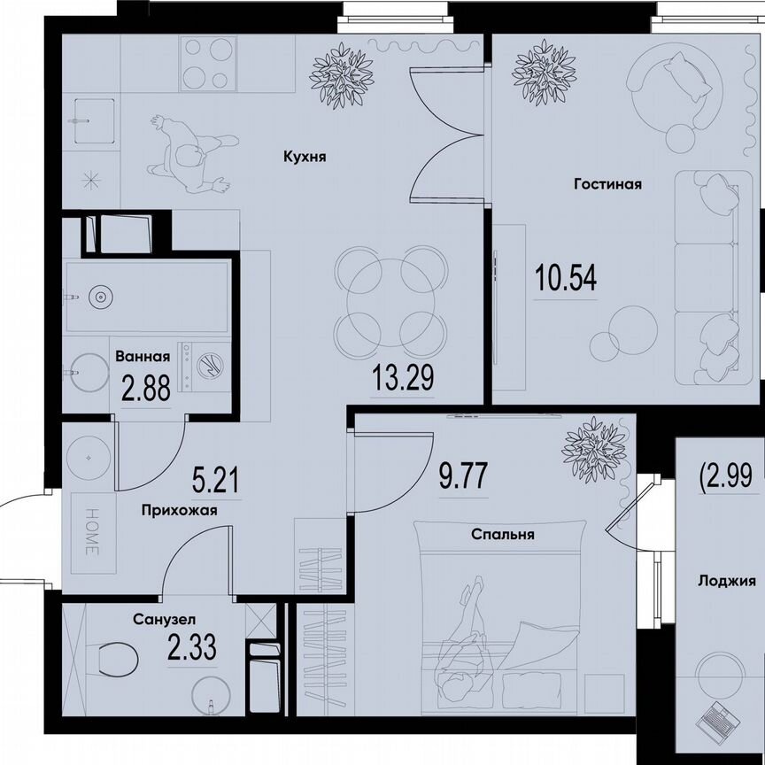 2-к. квартира, 45,6 м², 5/12 эт.