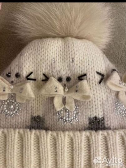 Комплект шапка, шарф, зимняя шапка с натур.мехом