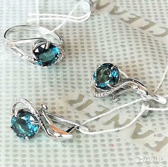 Серьги, кольцо серебро кварц разм.17,0 С593