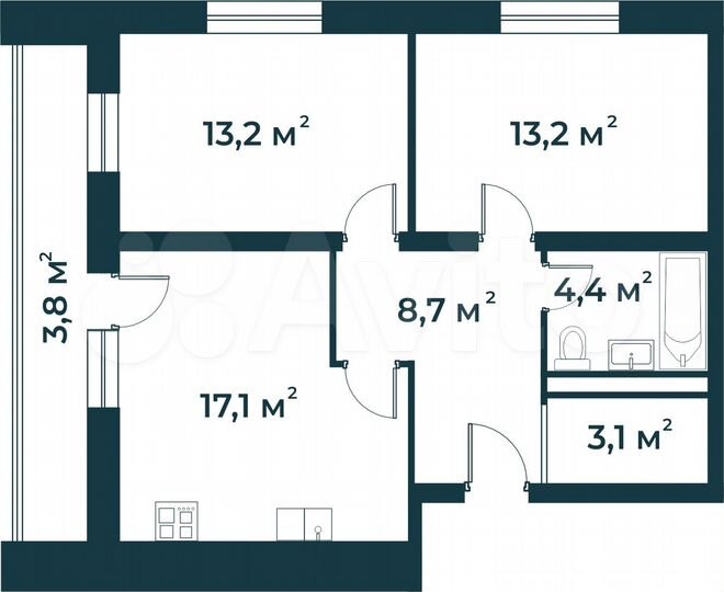 2-к. квартира, 63,5 м², 2/5 эт.