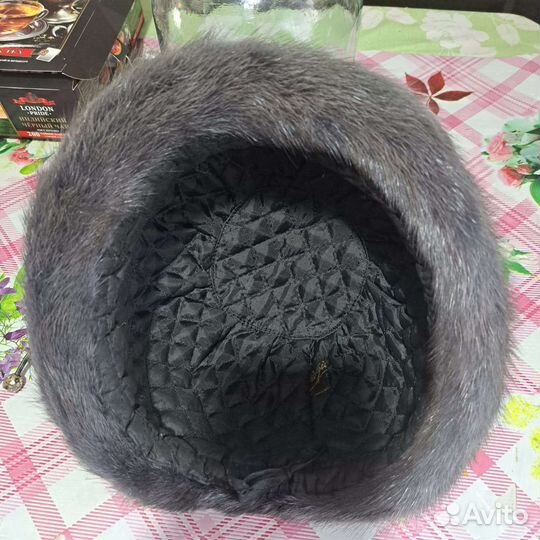 Шапка голубая норка женская