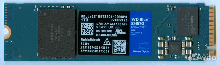 SSD диск WD Blue SN570 WDS100T3B0C-1Tb nvme M.2 22