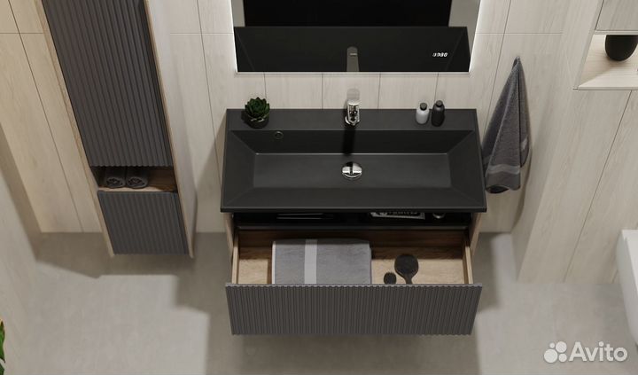 Тумба под раковину Jorno tossony 90 подвесная Дуб Самдал, Антрацит Toss.01.90/P/DS-A/JR