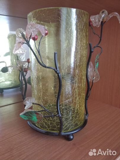 Ваза для сухоцветов стекло+металл