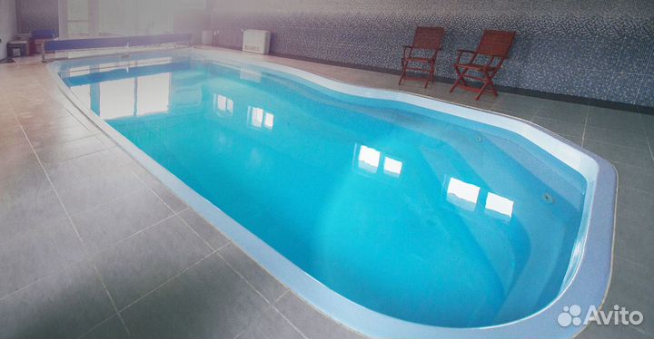 Композитный бассейн 10,3*3,95 м, глубина 1,05-1,9