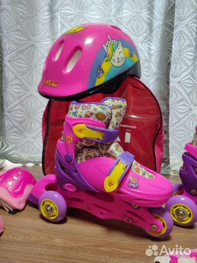 Раздвижные ролики для девочки + защита и рюкзак