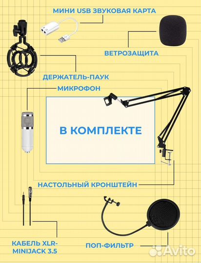 Студийный микрофон с подставкой конденсаторный