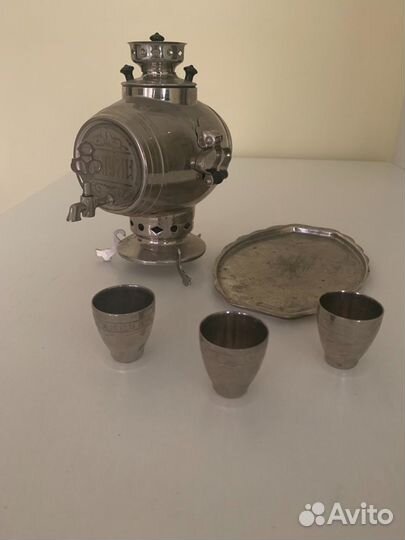 Винтажный коньячный набор самовар-бочка 