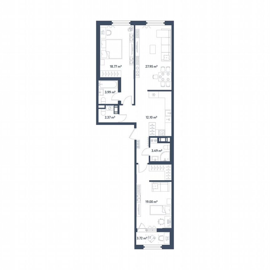 2-к. квартира, 89,5 м², 6/11 эт.