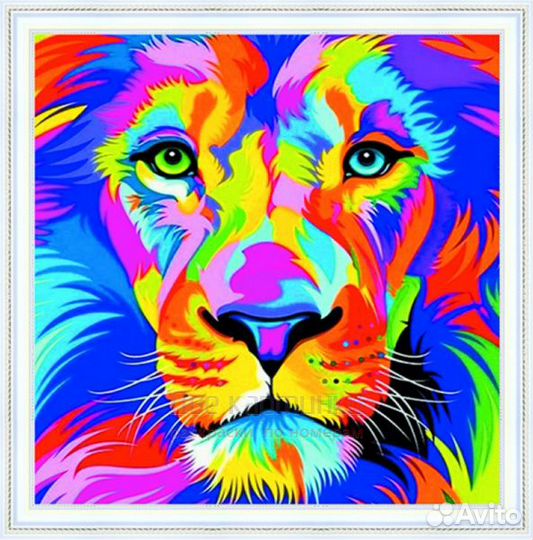 Алмазная мозаика 30x30 Портрет большого льва в сти