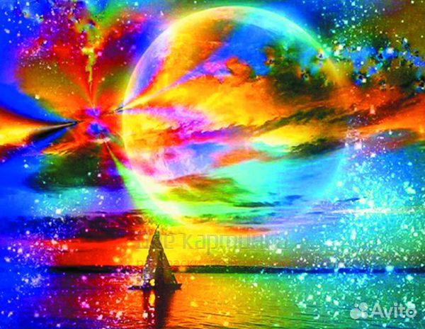 Алмазная мозаика 30x40 Сказочное небо над парусник