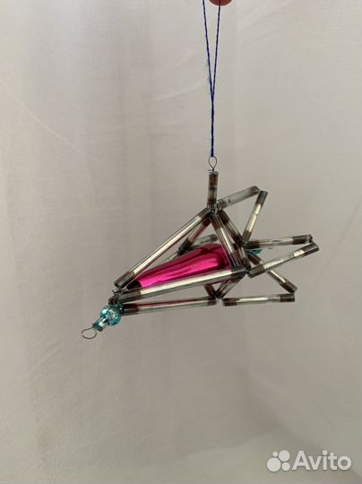 Две Монтажные советские елочные игрушки из стекла