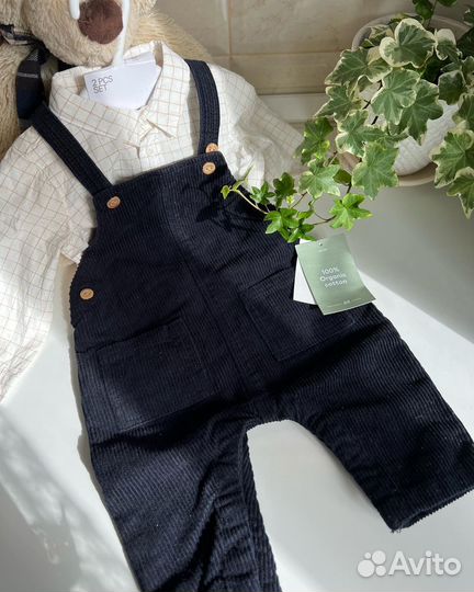 Вельветовый комбинезон и хлопковая рубашка hm