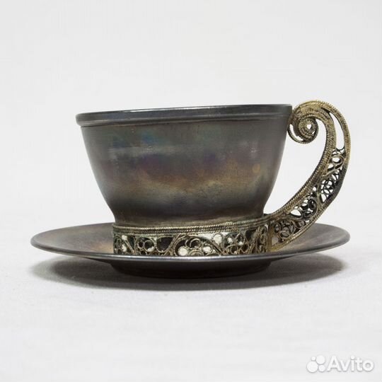 Чашка с блюдцем, скань, позолота, мнц, Мстерский з