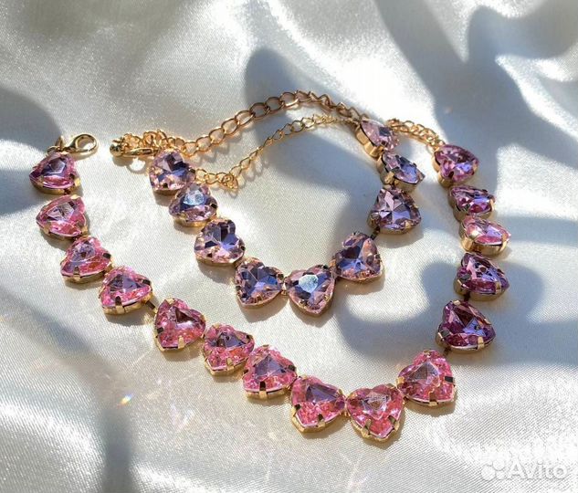 Новый комплект браслет и ожерелье розовый позолота