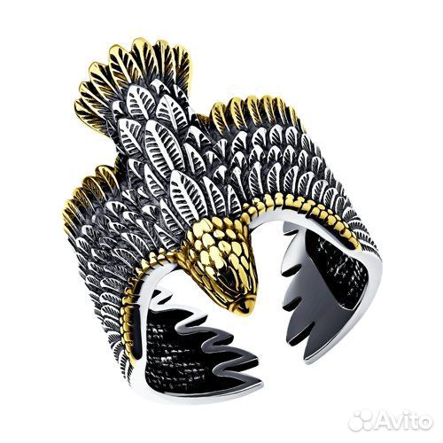 Мужское кольцо из серебра с позолотой «Орёл»