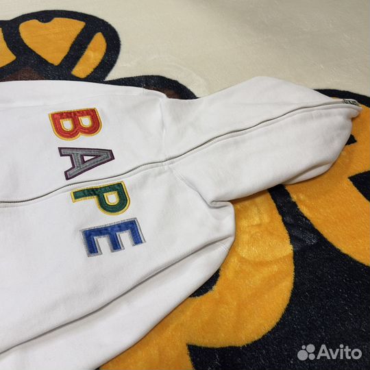 Bape applique full zip hoodie white