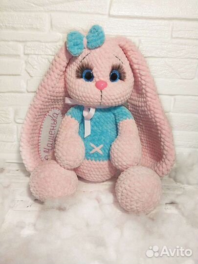 Заяц плюшевый вязаный кукла метрика