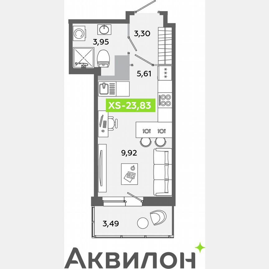 Квартира-студия, 23,8 м², 11/12 эт.