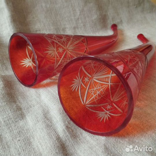 Хрусталь. Рог. Цветное стекло. Винтаж