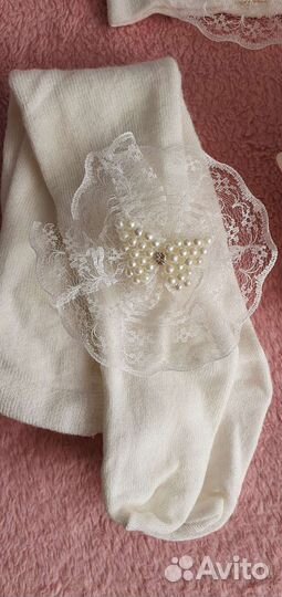 Нарядные пинетки, колготки и повязка