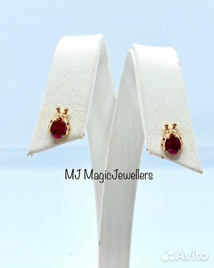 Золотые серьги-пусеты с цветными фианитами