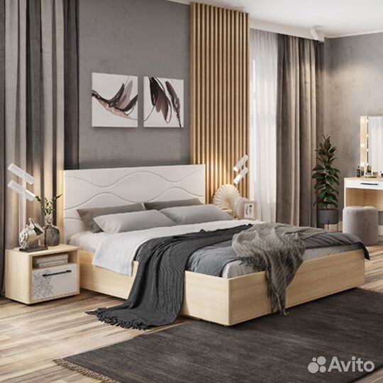 Кровать 1,4 Люкс Зара дуб сонома/белый