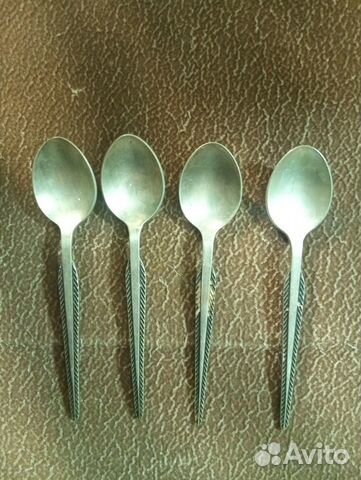 Чайные ложки СССР 4 шт. мельхиор,серебрение