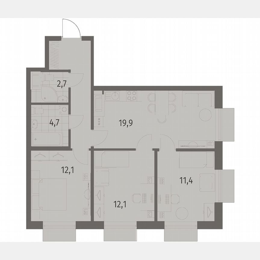 3-к. квартира, 71,4 м², 5/12 эт.