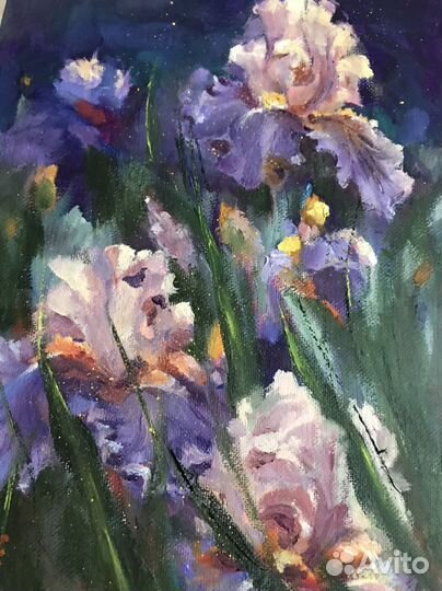 Картина маслом «Ирисы в лесу»