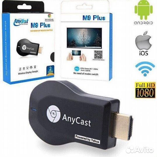 Медиаплеер AnyCast M9 Plus, hdmi адаптер для телев