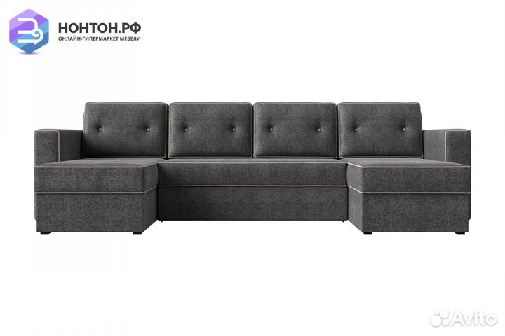 Диван п-образный еврокнижка Принстон рогожка серая