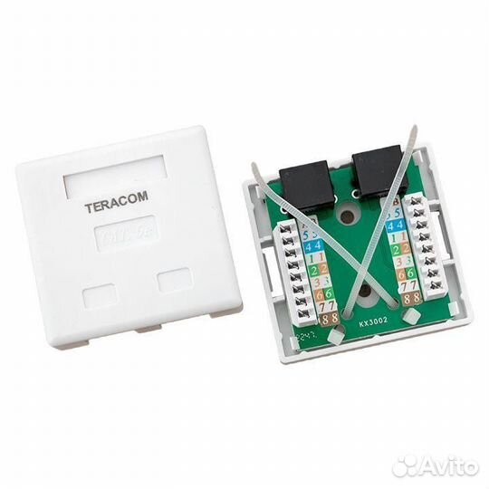 Розетка настенная teracom кат.5E неэкранированная 2 порта RJ-45 Dual IDC бел. EKF TRC-wbox-2RJ45-5eu