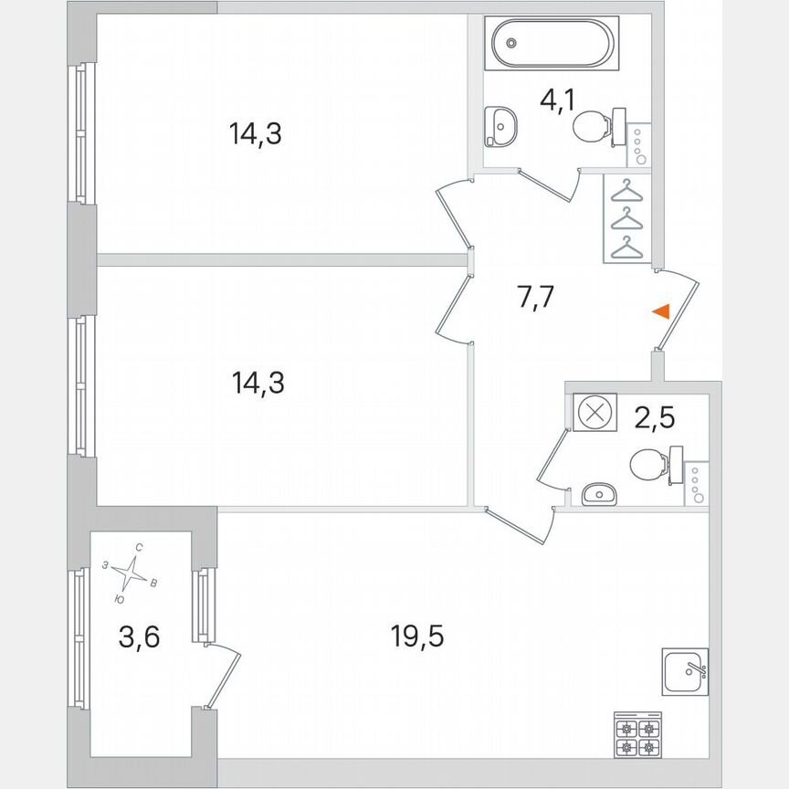 2-к. квартира, 64,2 м², 1/4 эт.