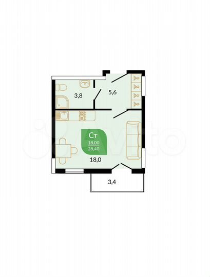 Квартира-студия, 30 м², 7/12 эт.