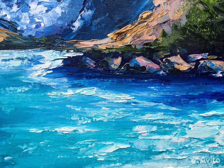 Картина маслом холст горы пейзаж река