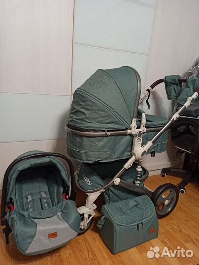 Коляска 3 в 1 luxmom 518 зелёный цвет