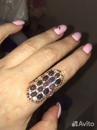 Черный Опал кольцо серебро 925