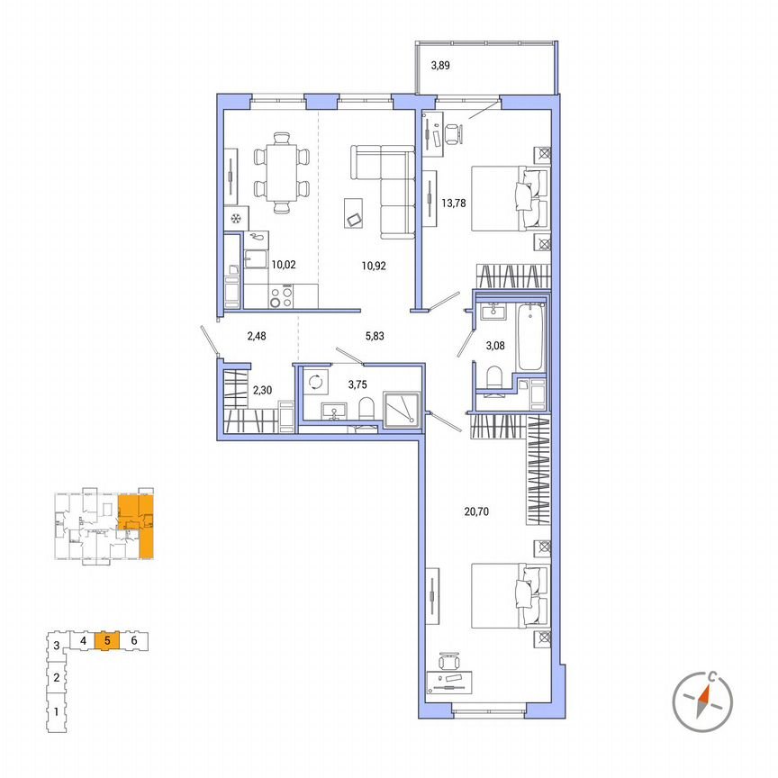 2-к. квартира, 74 м², 5/7 эт.
