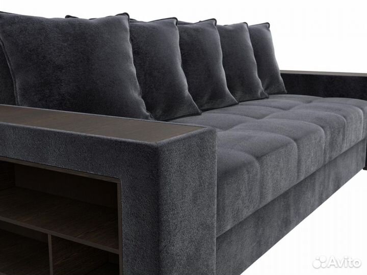 Диван прямой Дубай полки слева, велюр, tower 11 черный